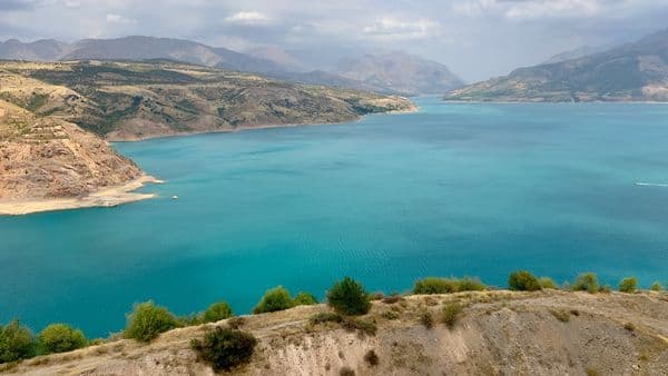 Turquoise water of the Charvak reservoir