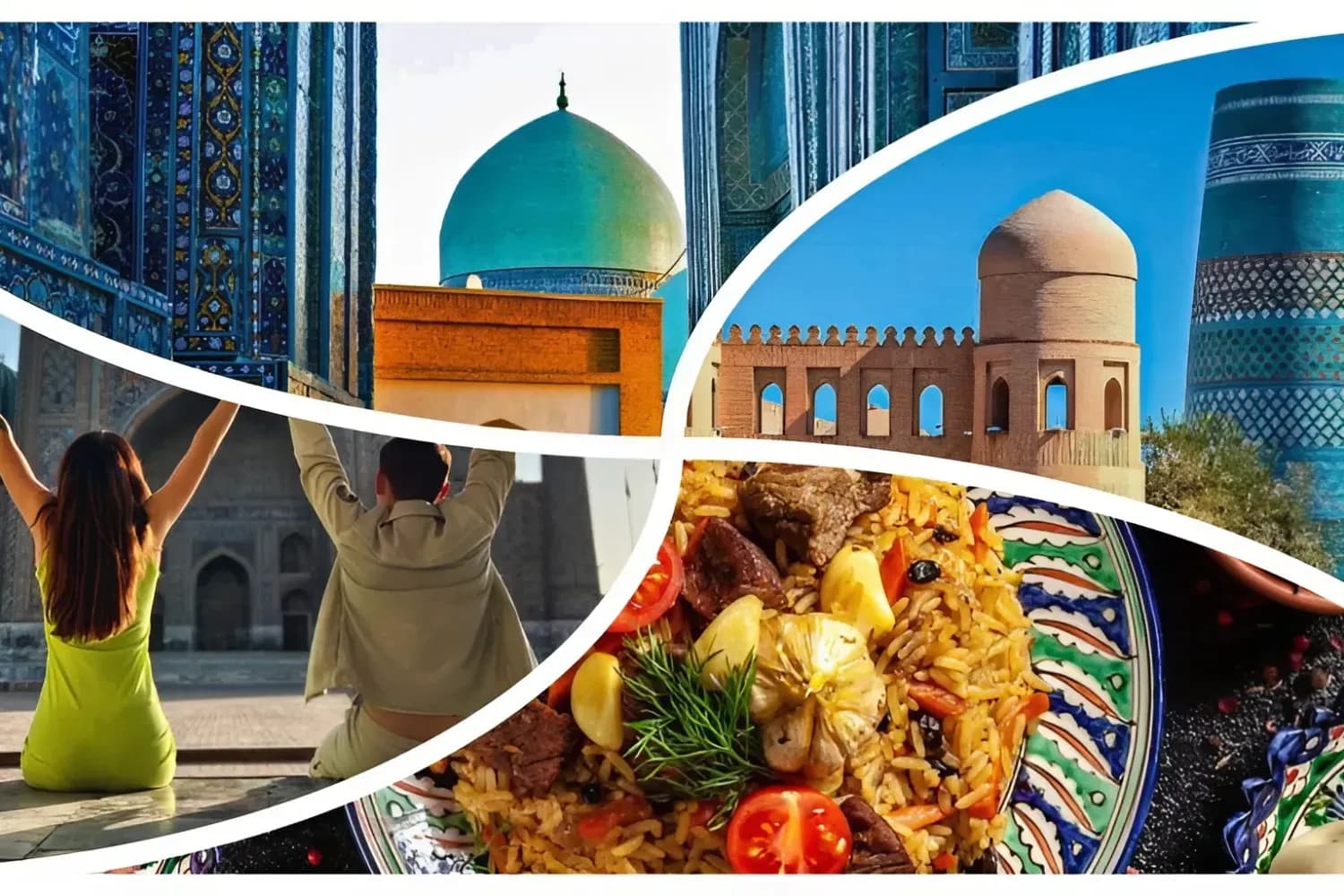 Collage: Registan, Khiva and Uzbek plov