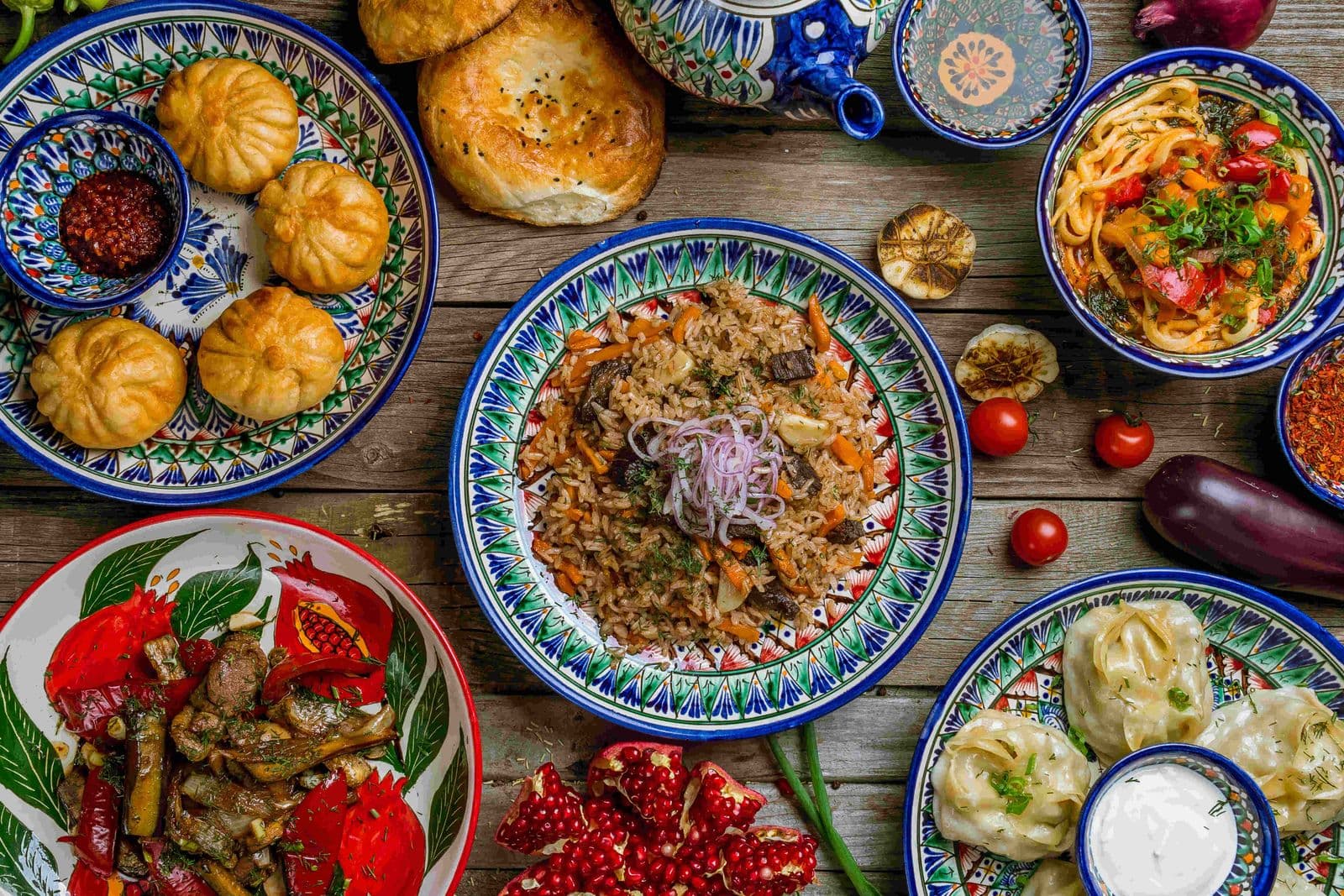 Uzbek feast: plov, manty, samsa and lagman