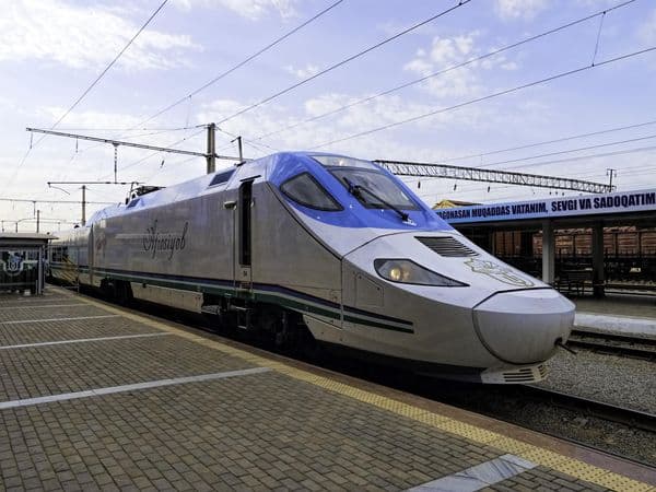 Afrosiyob high-speed train at the platform