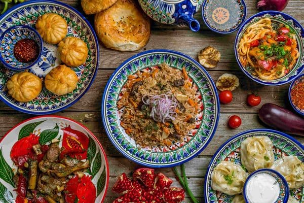 Uzbek feast: plov, manty, samsa and lagman